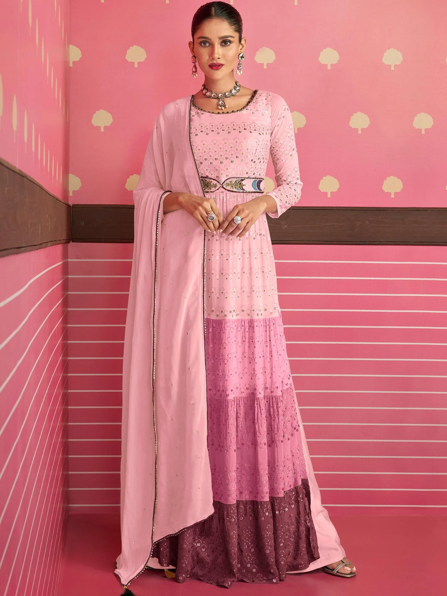 Pink Sequins Embroidered Palazzo Salwar Kameez 3 Pink Sequins Embroidered Palazzo Salwar Kameez