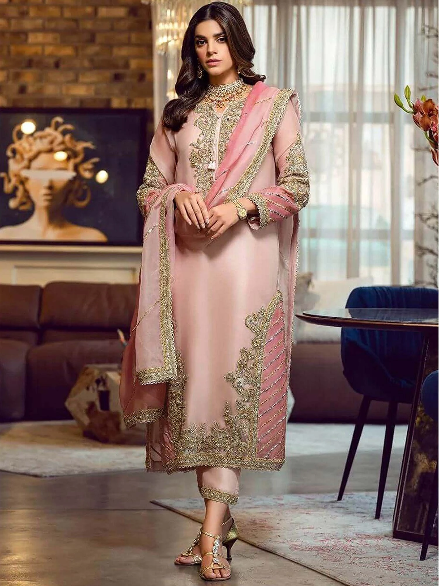 Pink Embroidered Straight Cut Pakistani Salwar Kameez 3 Pink Embroidered Straight Cut Pakistani Salwar Kameez