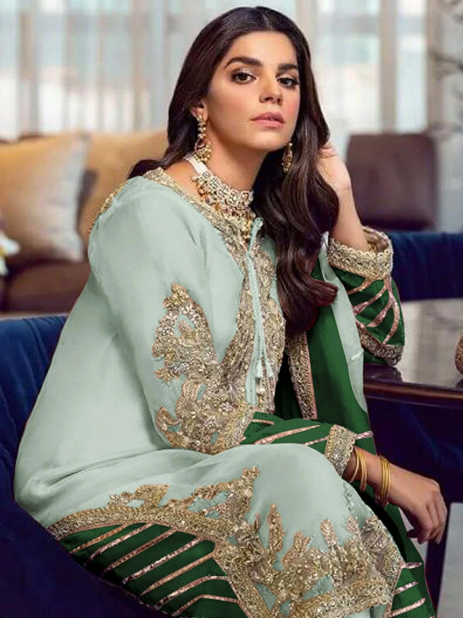 Green Embroidered Straight Cut Pakistani Salwar Suit 4 Green Embroidered Straight Cut Pakistani Salwar Suit - Image 2