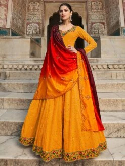 Orange Festive Embroidered Anarkali Salwar Kameez