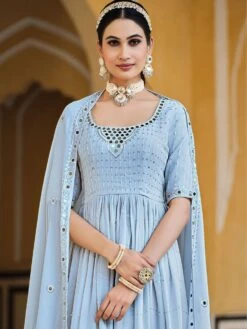 Blue Palazzo Suit With Mirror Work -Riwaayat Store p3092sl03 1