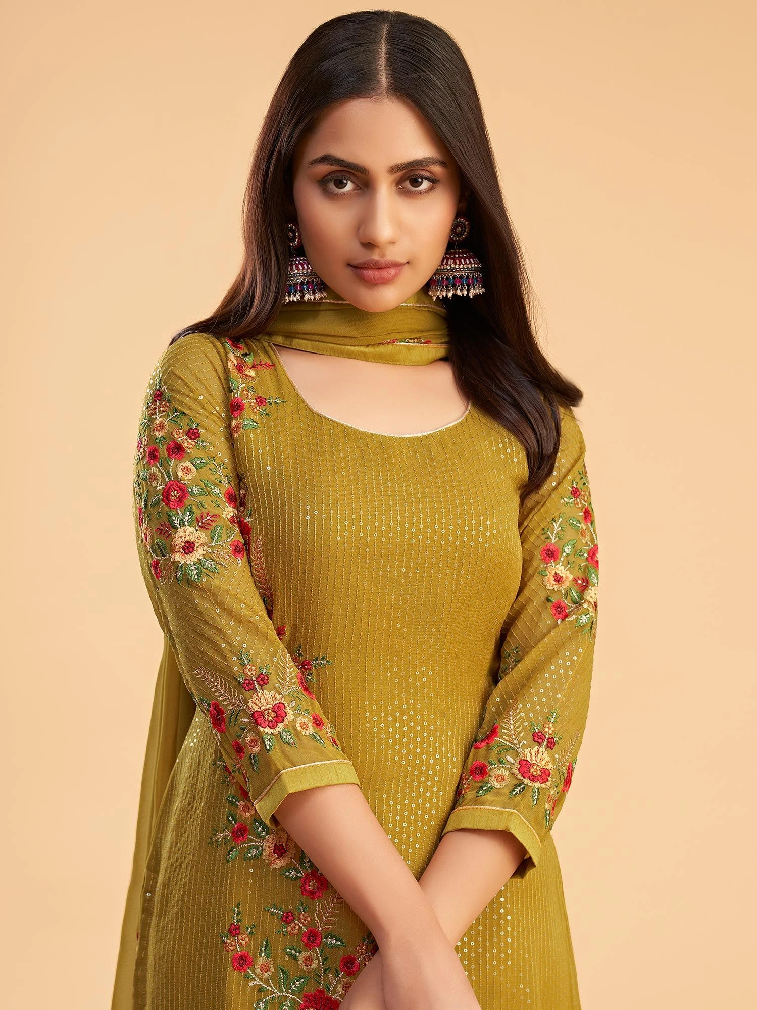 Yellow Pant Style Salwar Suit With Embroidery 4 Yellow Pant Style Salwar Suit With Embroidery - Image 2