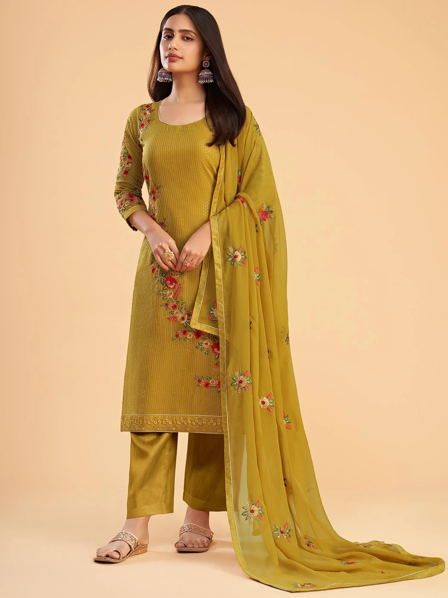 Yellow Pant Style Salwar Suit With Embroidery 3 Yellow Pant Style Salwar Suit With Embroidery