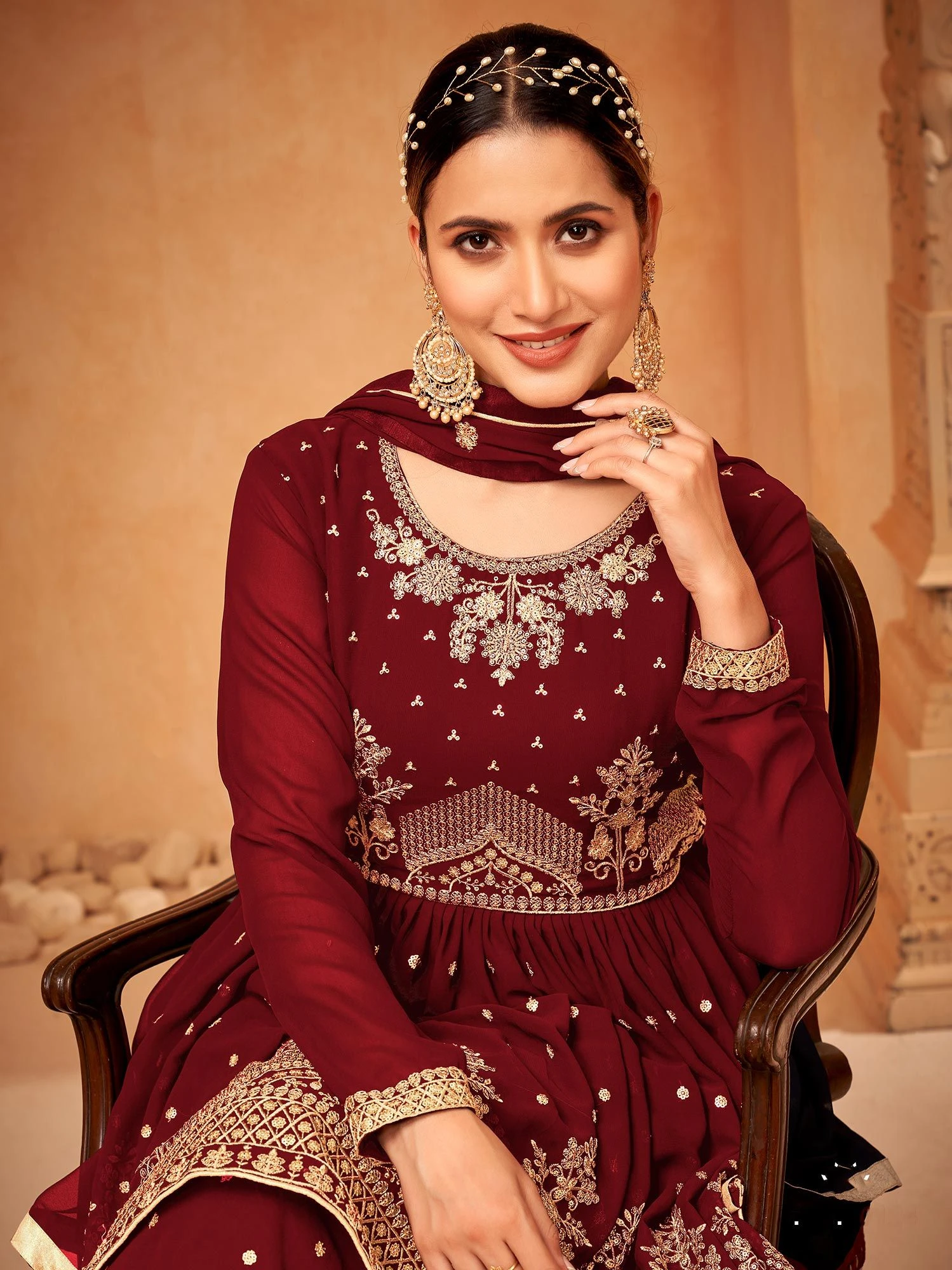 Maroon Georgette Sharara Suit With Embroidery 4 Maroon Georgette Sharara Suit With Embroidery - Image 2