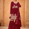 Maroon Georgette Sharara Suit With Embroidery -Riwaayat Store p3100sl04
