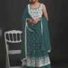 Green Embroidered Palazzo Style Suit In Georgette 1 Green Embroidered Palazzo Style Suit In Georgette -Riwaayat Store p3103sl01