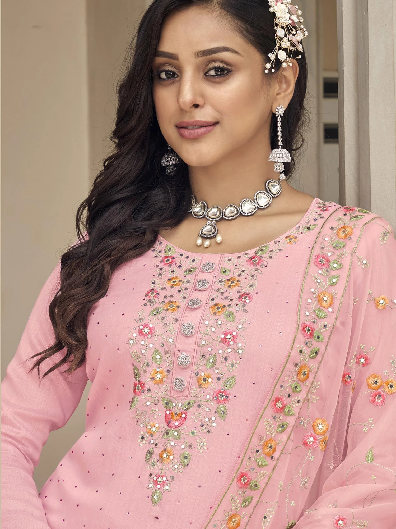 Pink Thread Embroidered Pant Style Salwar Suit 4 Pink Thread Embroidered Pant Style Salwar Suit - Image 2