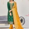 Green Woven Salwar Kameez In Banarasi Silk