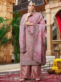 Purple Floral Printed Palazzo Suit In Georgette