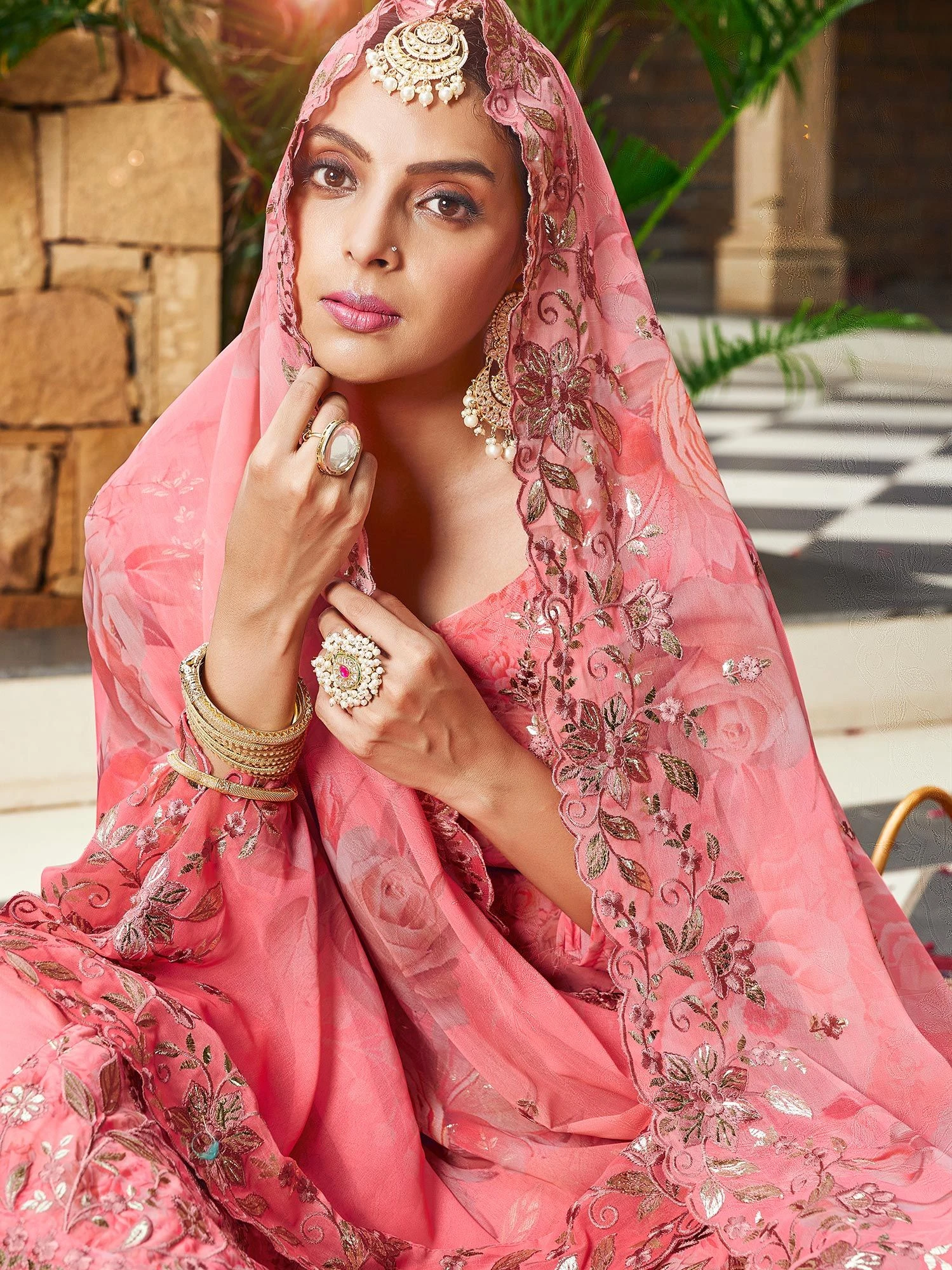 Peach Palazzo Style Salwar Suit With Prints 4 Peach Palazzo Style Salwar Suit With Prints - Image 2