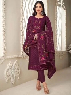 Purple Sequins Embroidered Pant Style Suit