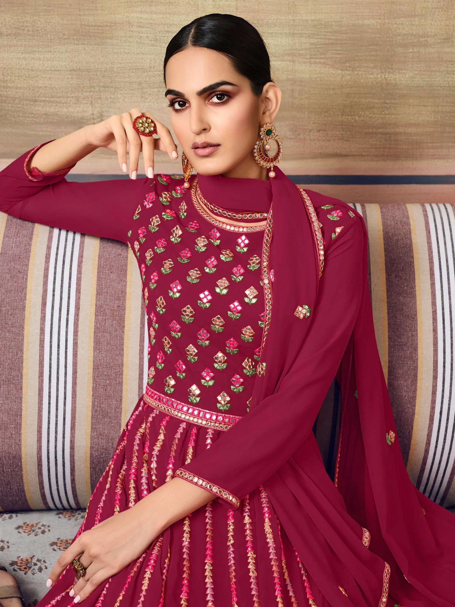 Magenta Festive Embroidered Sharara Salwar Kameez 4 Magenta Festive Embroidered Sharara Salwar Kameez - Image 2