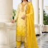Yellow Shaded Pant Style Suit With Stone Work