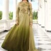Green Embroidered Suit With Cold Shoulders -Riwaayat Store p3119sl03