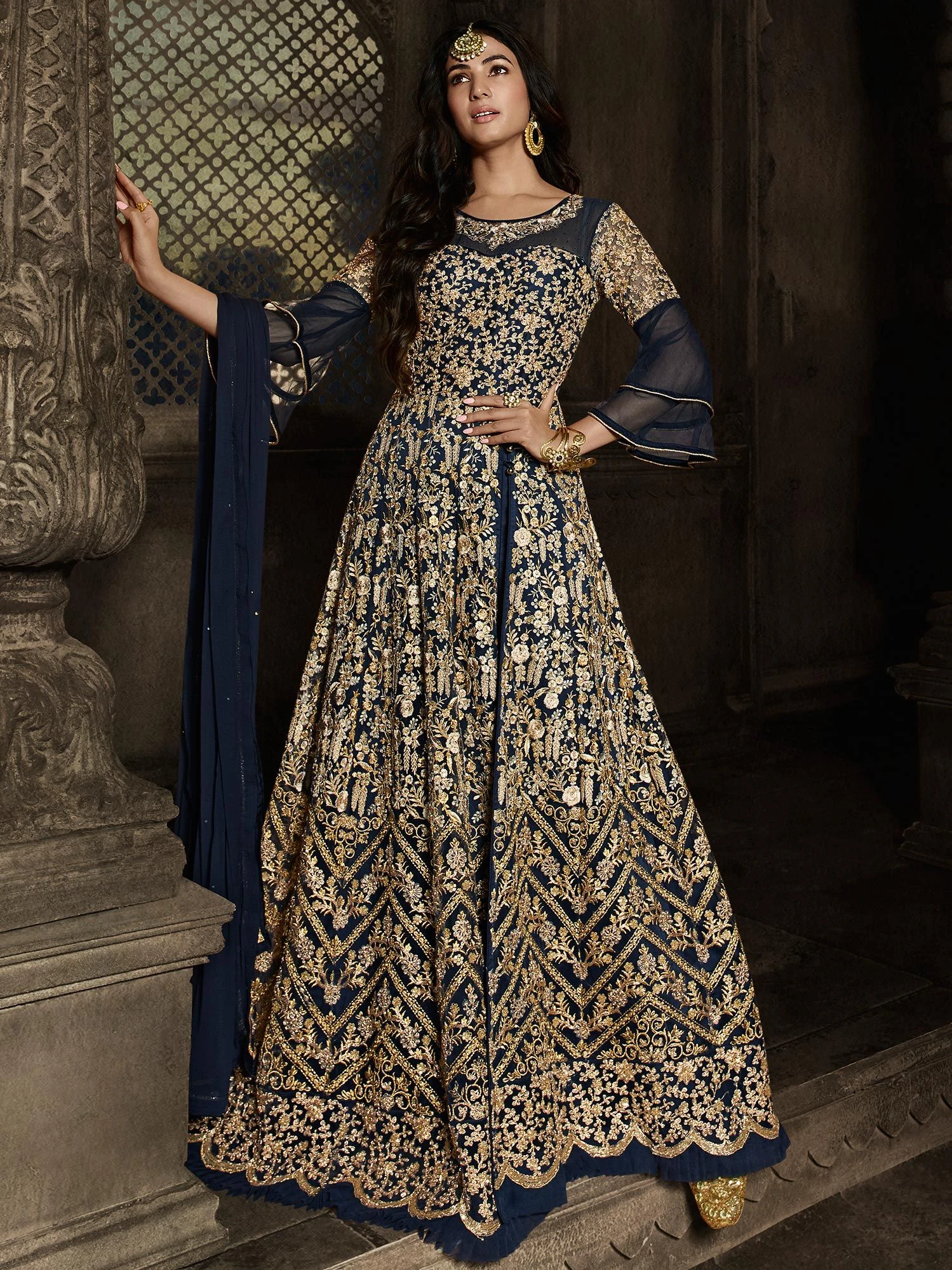 Sonal Chauhan Blue Zari Embroidered Anarkali Suit 3 Sonal Chauhan Blue Zari Embroidered Anarkali Suit