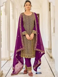 Purple Festive Embroidered Pant Style Salwar Kameez