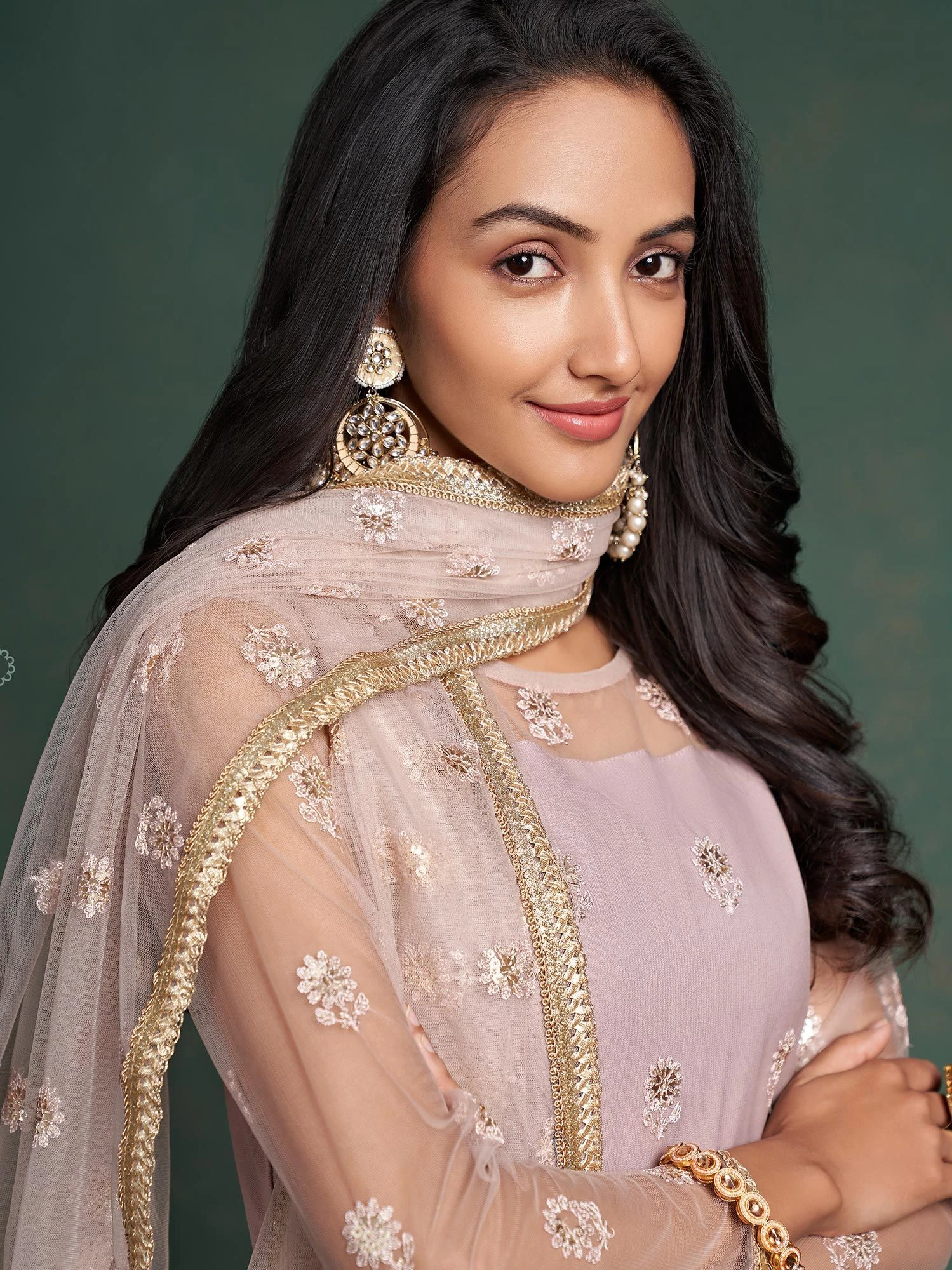 Purple Zari Embroidered Pant Style Suit In Net 4 Purple Zari Embroidered Pant Style Suit In Net - Image 2