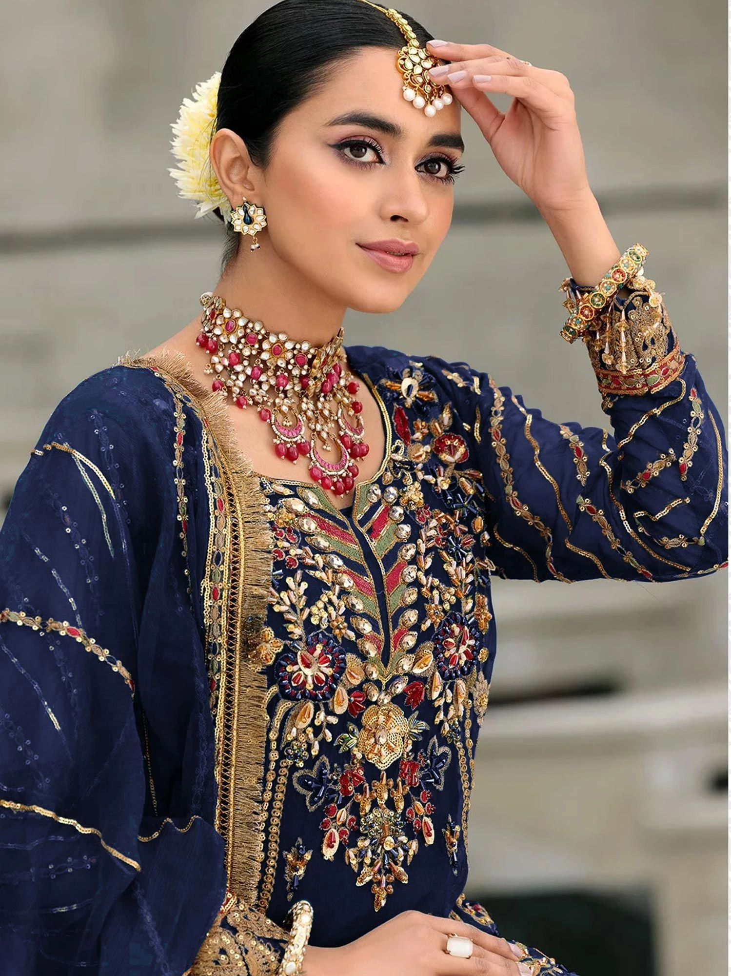 Blue Stone Embroidered Salwar Kameez In Georgette 4 Blue Stone Embroidered Salwar Kameez In Georgette - Image 2