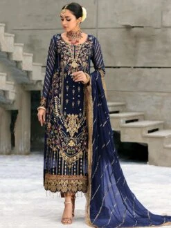 Blue Stone Embroidered Salwar Kameez In Georgette