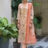 Peach Floral Straight Cut Suit With Dupatta -Riwaayat Store p3139sl03