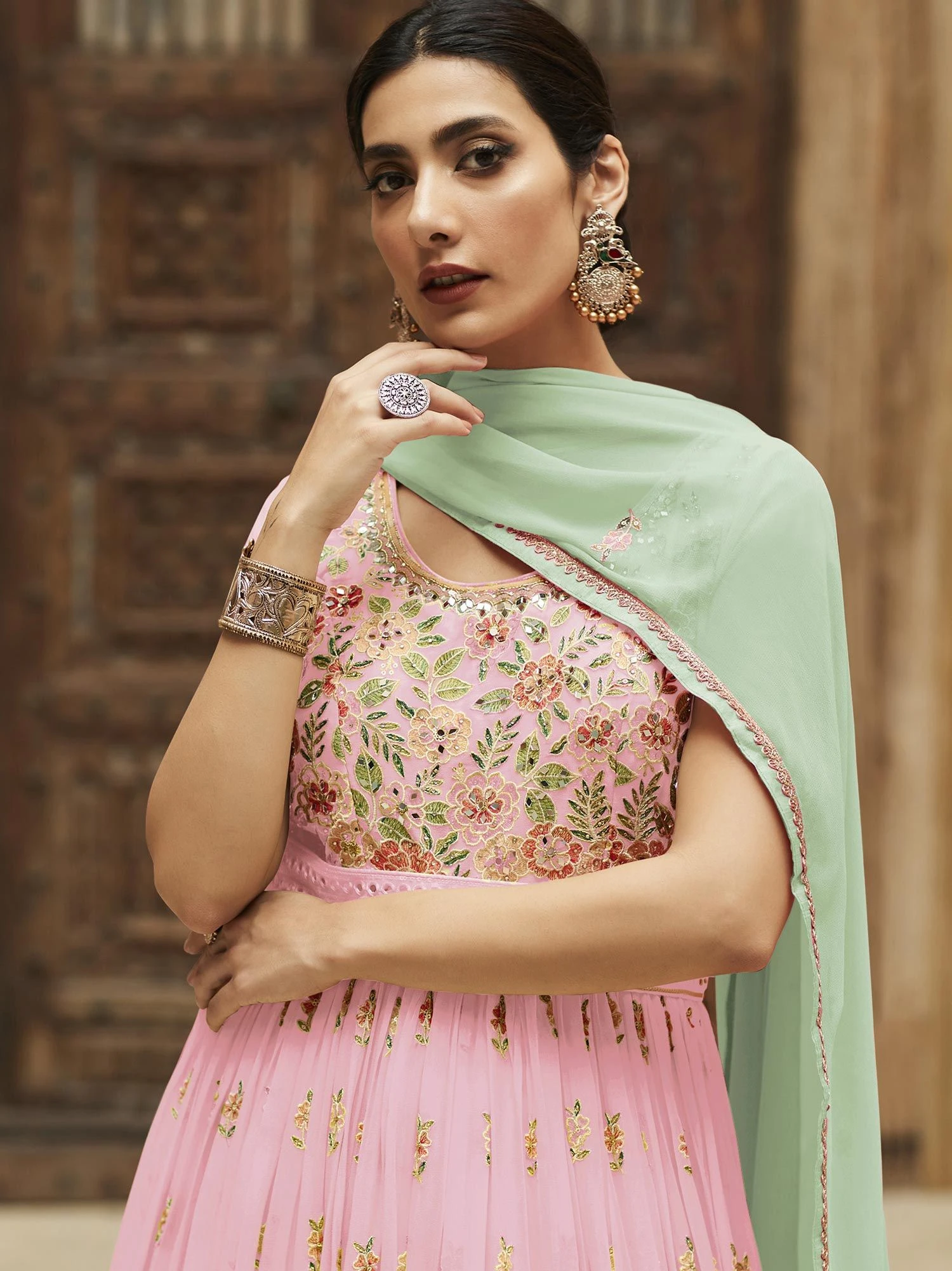 Pink Georgette Anarkali Salwar Suit With Dupatta 4 Pink Georgette Anarkali Salwar Suit With Dupatta - Image 2