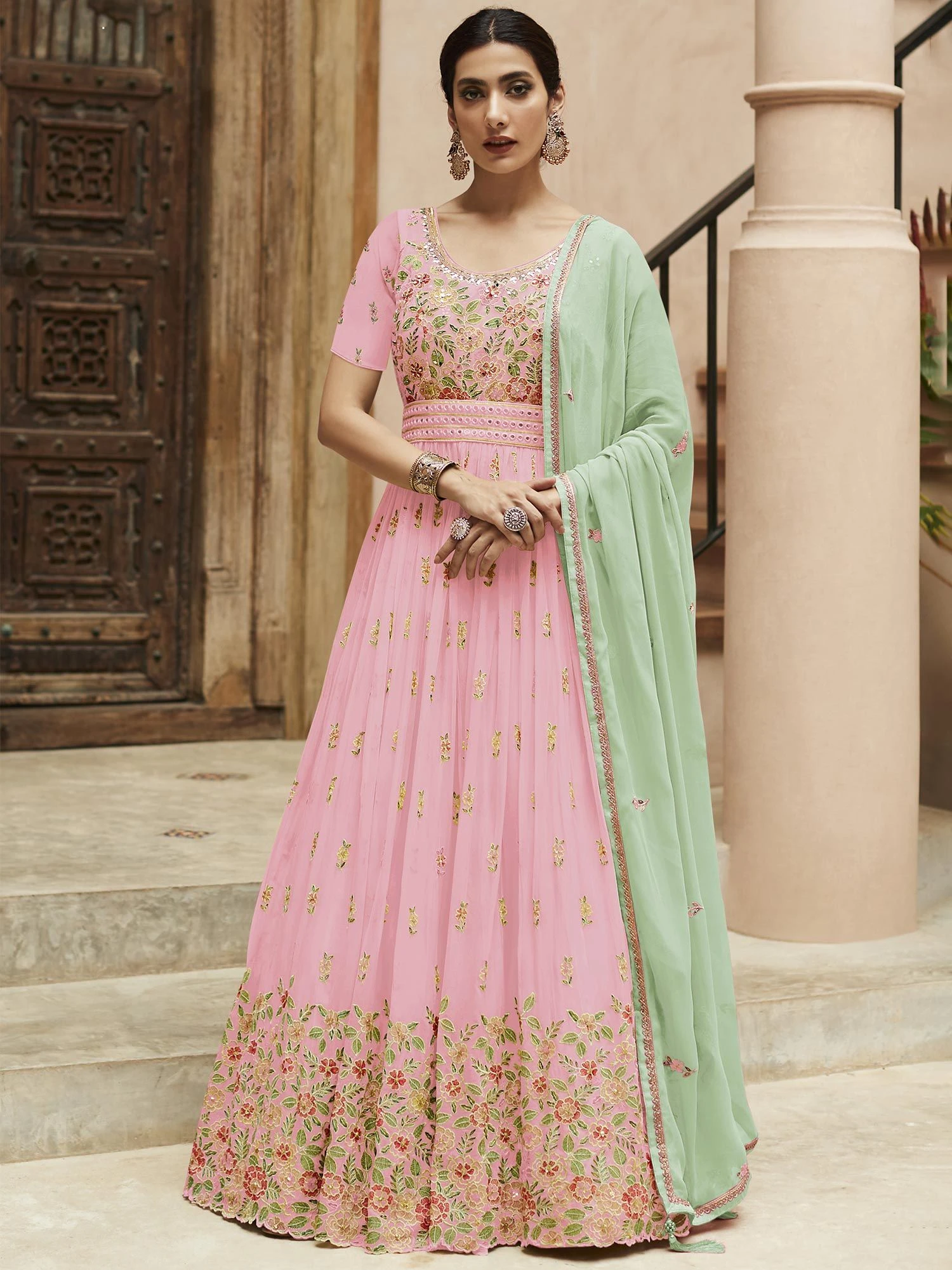 Pink Georgette Anarkali Salwar Suit With Dupatta 3 Pink Georgette Anarkali Salwar Suit With Dupatta