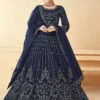 Blue Net Anarkali Suit With Zari Embroidery