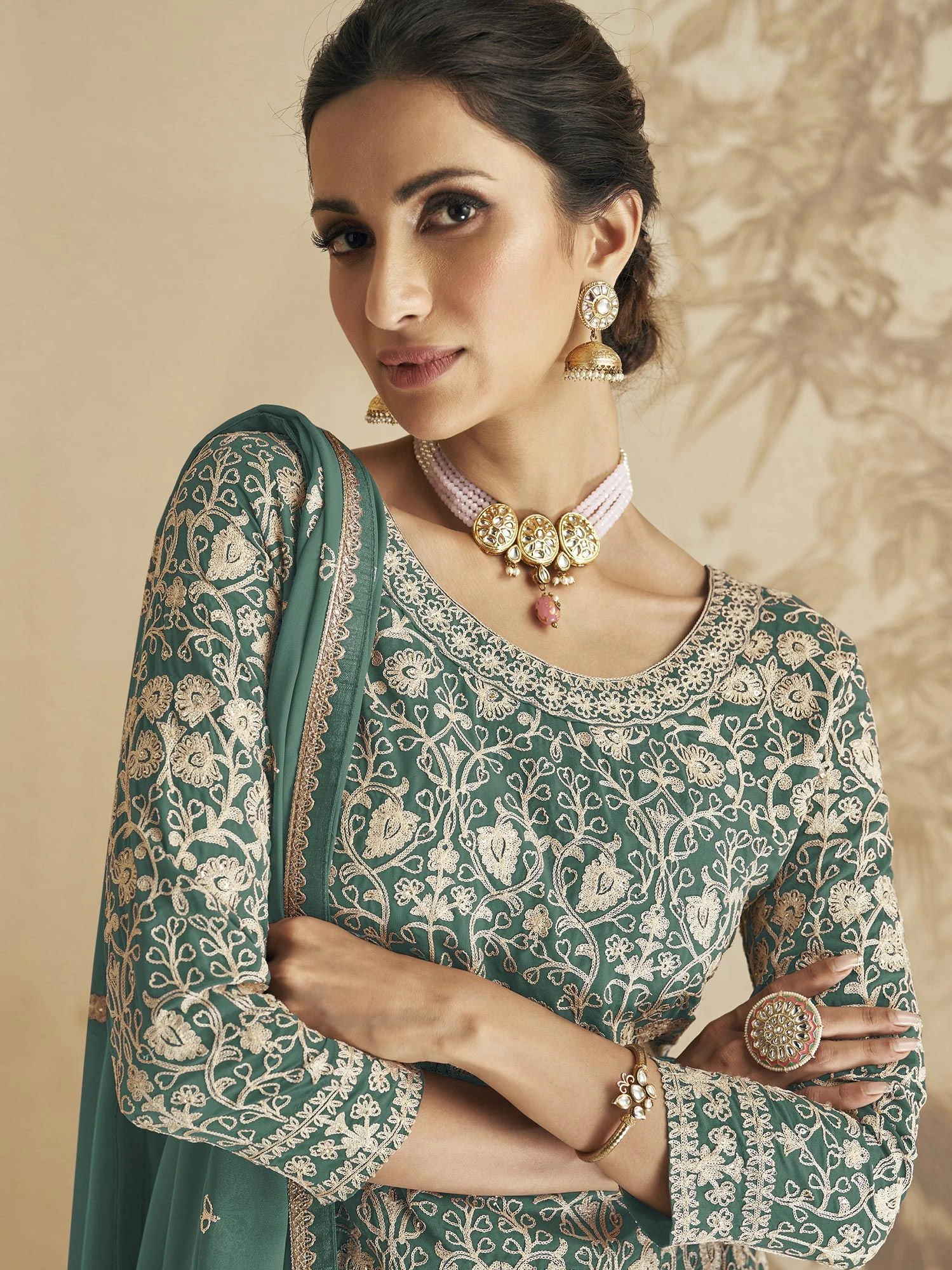 Blue Resham Embroidered Sharara Suit In Georgette 4 Blue Resham Embroidered Sharara Suit In Georgette - Image 2