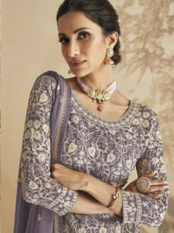 Purple Embroidered Pakistani Salwar Kameez In Georgette -Riwaayat Store p3145sl03 1 3