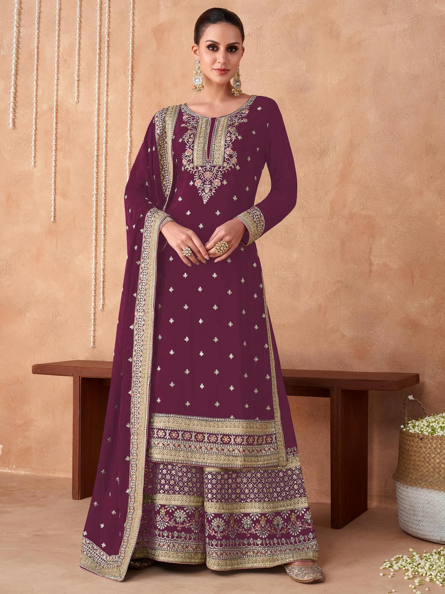 Purple Embroidered Palazzo Salwar Suit In Georgette 3 Purple Embroidered Palazzo Salwar Suit In Georgette