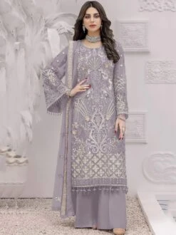 Purple Embroidered Pakistani Palazzo Salwar Kameez