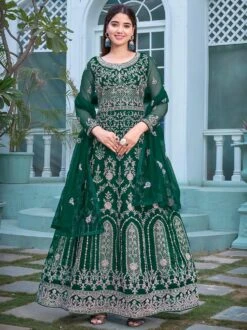 Green Embroidered Net Anarkali Salwar Kameez