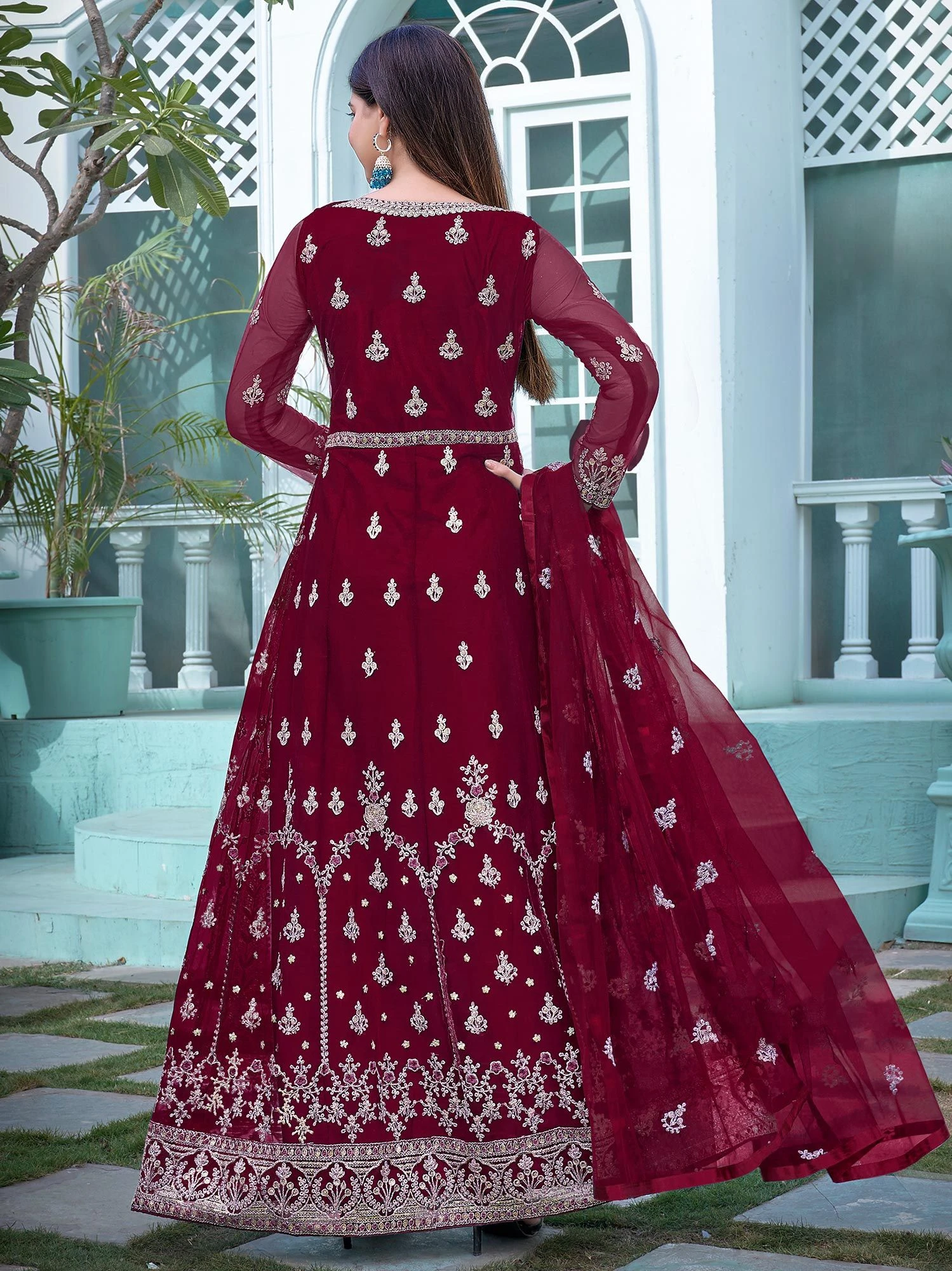Maroon Zari Embroidered Anarkali Suit With Dupatta 4 Maroon Zari Embroidered Anarkali Suit With Dupatta - Image 2
