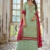 Green Hand Embroidered Palazzo Suit With Dupatta 1 Green Hand Embroidered Palazzo Suit With Dupatta -Riwaayat Store p3150sl03