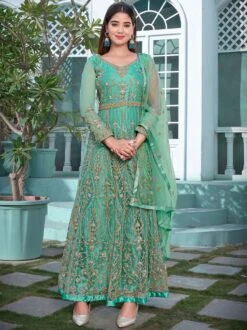 Green Embroidered Net Salwar Kameez