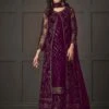 Purple Embroidered Jacket Style Suit In Net -Riwaayat Store p3166sl02