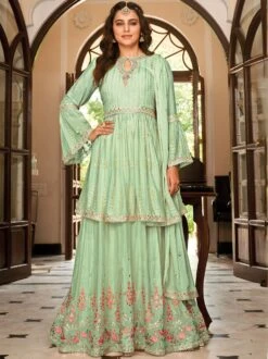Green Festive Sharara Salwar Kameez With Dupatta