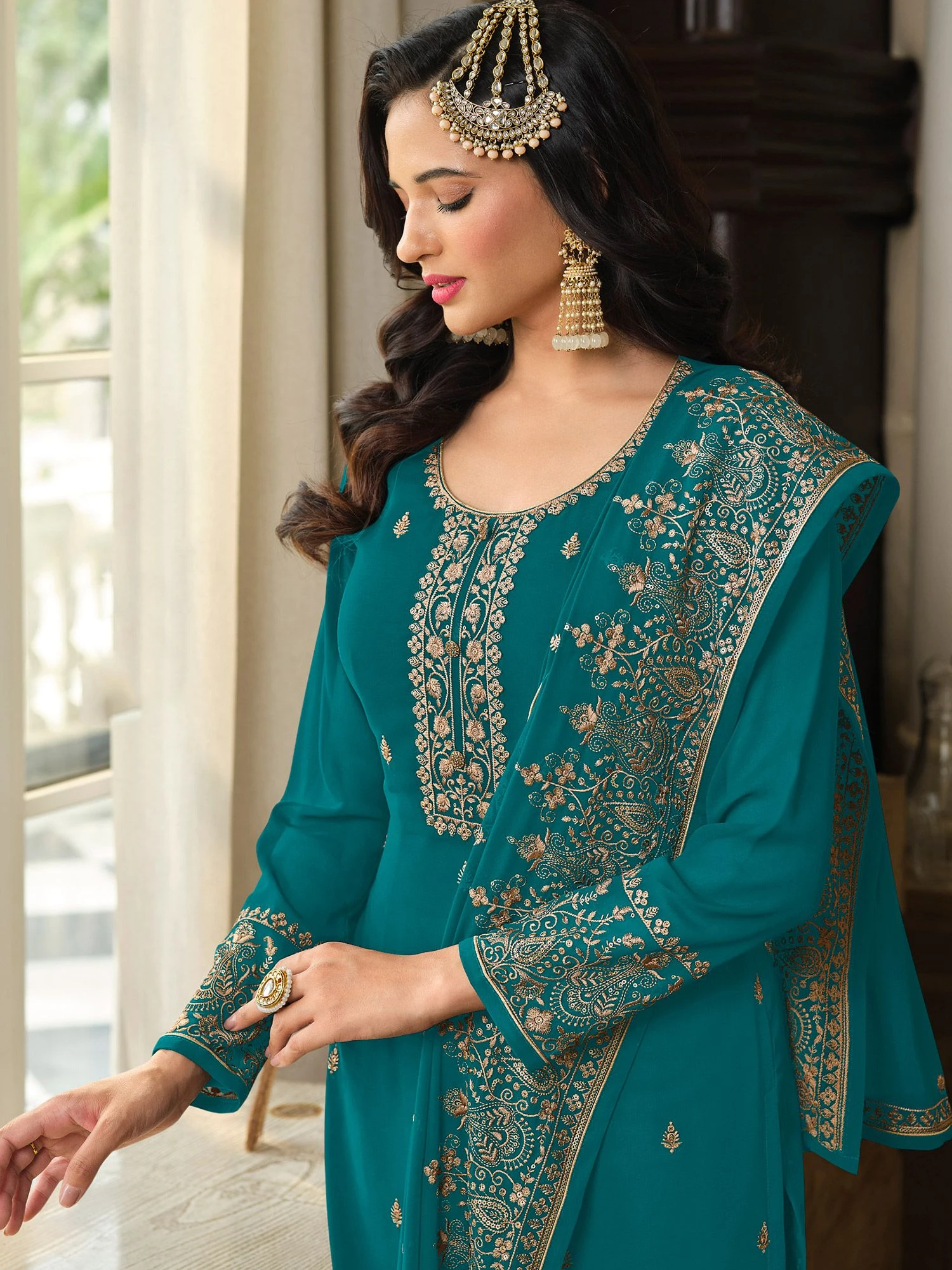 Blue Sharara Style Suit Set 4 Blue Sharara Style Suit Set - Image 2
