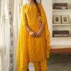 Yellow Embroidered Festive Suit In Pant Style
