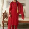 Red Embroidered Pant Style Suit In Rayon -Riwaayat Store p3182sl06 3