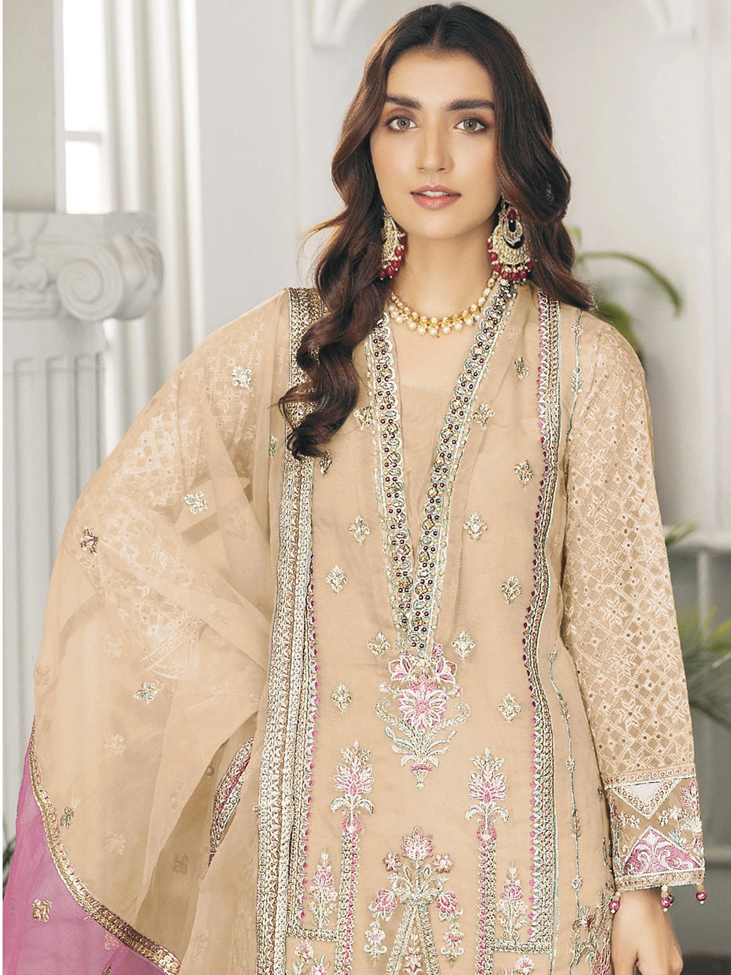 Peach Sequins Straight Cut Suit With Dupatta 4 Peach Sequins Straight Cut Suit With Dupatta - Image 2