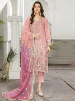 Pink Pant Style Suit In Organza With Dupatta