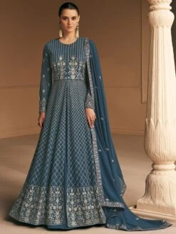 Blue Anarkali Salwar Suit With Resham Embroidery -Riwaayat Store p3185sl01 5