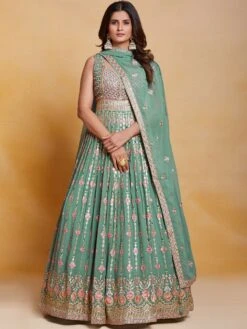 Green Embroidered Floor Length Anarkali Suit