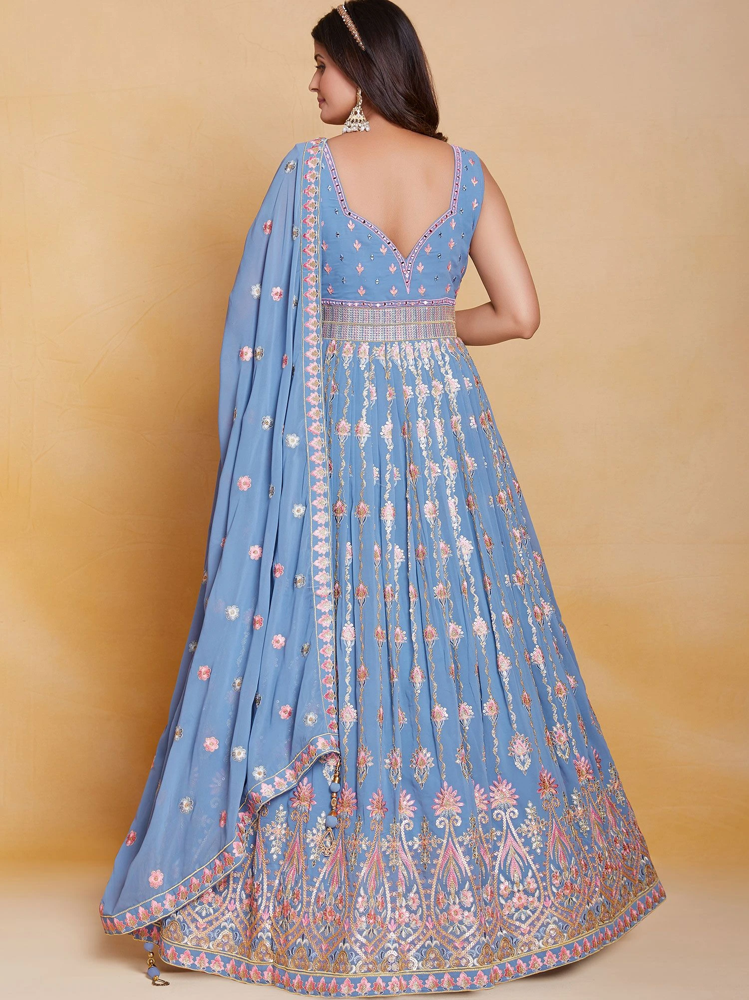 Blue Mirror Embroidered Anarkali Salwar Kameez 5 Blue Mirror Embroidered Anarkali Salwar Kameez - Image 3