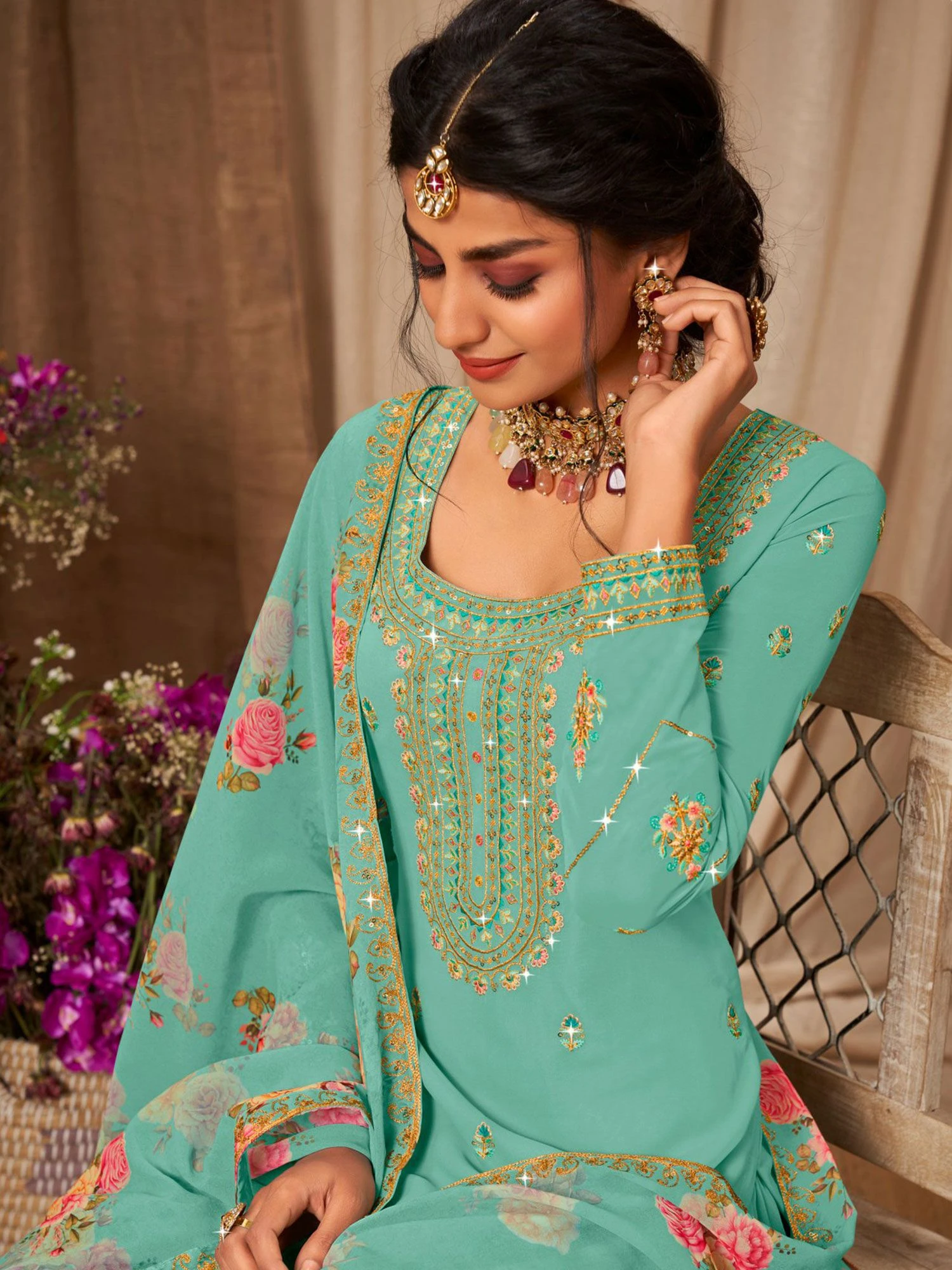 Blue Georgette Salwar Kameez With Dupatta 4 Blue Georgette Salwar Kameez With Dupatta - Image 2