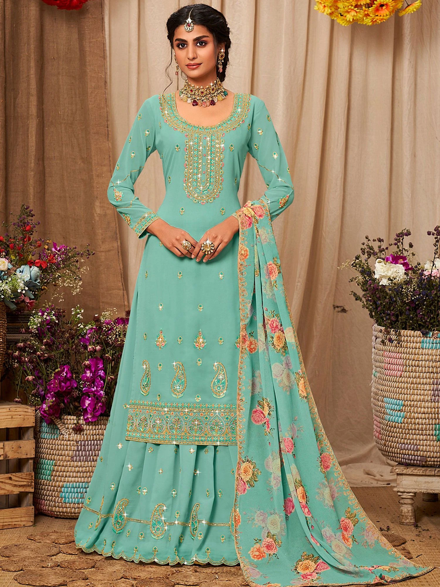 Blue Georgette Salwar Kameez With Dupatta 3 Blue Georgette Salwar Kameez With Dupatta