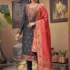 Black Pant Style Salwar Kameez In Banarai Silk
