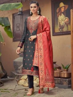 Black Pant Style Salwar Kameez In Banarai Silk