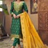 Green Banarasi Silk Salwar Suit In Pant Style -Riwaayat Store p3207sl02